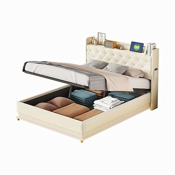 OKWISH Polsterbett Funktionsbett mit USB-Ladeanschluss und Hydraulischer La günstig online kaufen