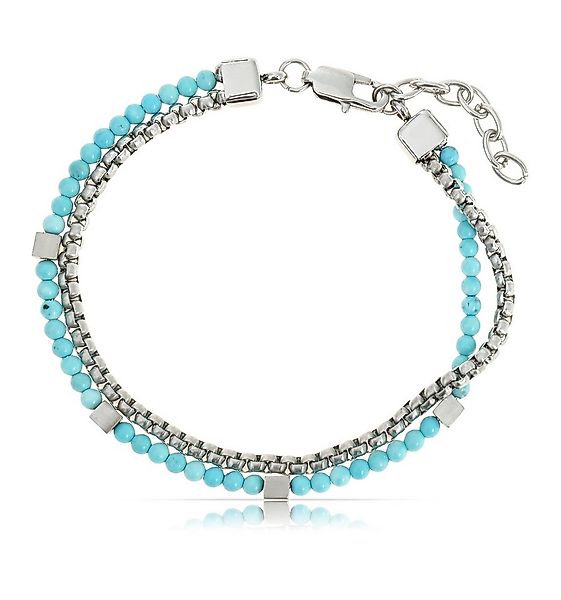 Made by Nami Armband Zweireihig Herren mit Perlen in Silber und Türkis Wass günstig online kaufen