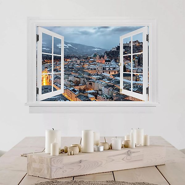 3D Wandtattoo Offenes Fenster Verschneites Salzburg günstig online kaufen