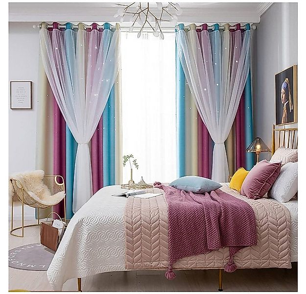 NUODWELL Verdunkelungsvorhang Glänzend Sterne Vorhänge, 2er Set Doppellagig günstig online kaufen