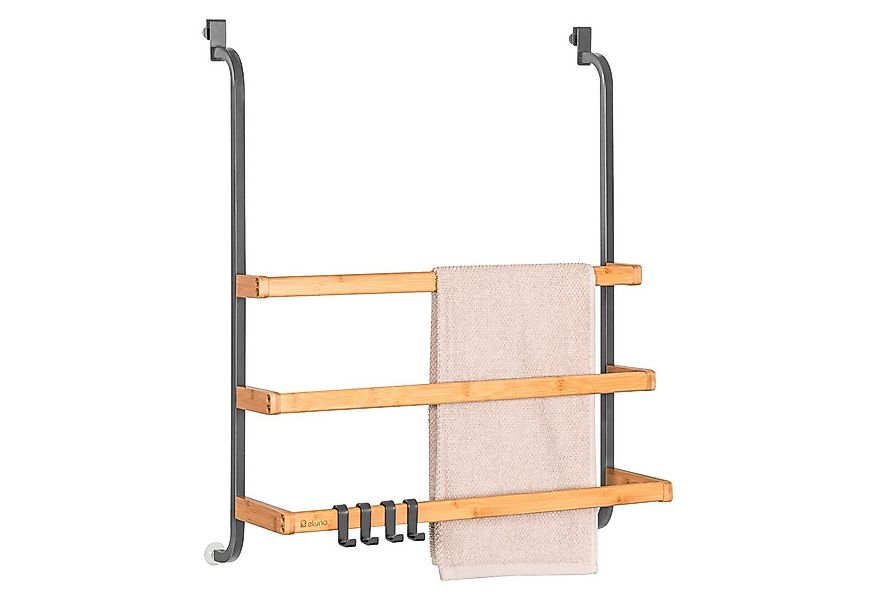 eluno Hängeregal Handtuchhalter für die Glasduschwand aus Metall und Bambus günstig online kaufen