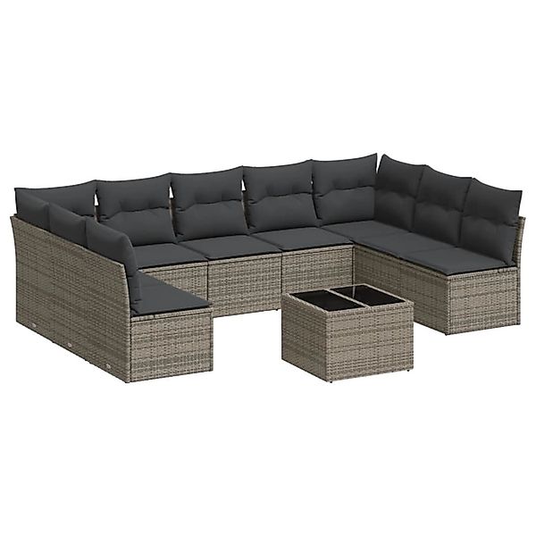 vidaXL 10-Tlg Garten-Sofagarnitur mit Kissen Grau Poly Rattan 3218080 günstig online kaufen