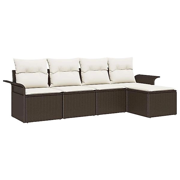 vidaXL Garten-Sofa-Set mit Kissen mit Speicher 5-Tlg Braun Poly Rattan 3353 günstig online kaufen
