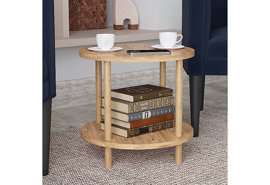 en.casa Beistelltisch, »Ves« mit unterer Ablage 49 x Ø42 cm Holzoptik günstig online kaufen