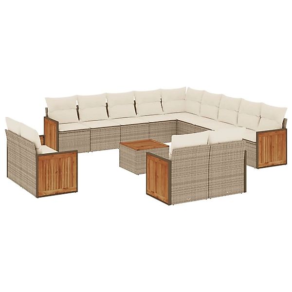 vidaXL 14-Tlg Garten-Sofagarnitur mit Kissen Beige Poly Rattan 3228214 günstig online kaufen