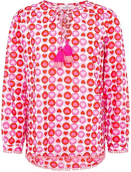Zwillingsherz Shirtbluse Blumenmuster, Tasseln,Pom Pom Besatz, günstig online kaufen
