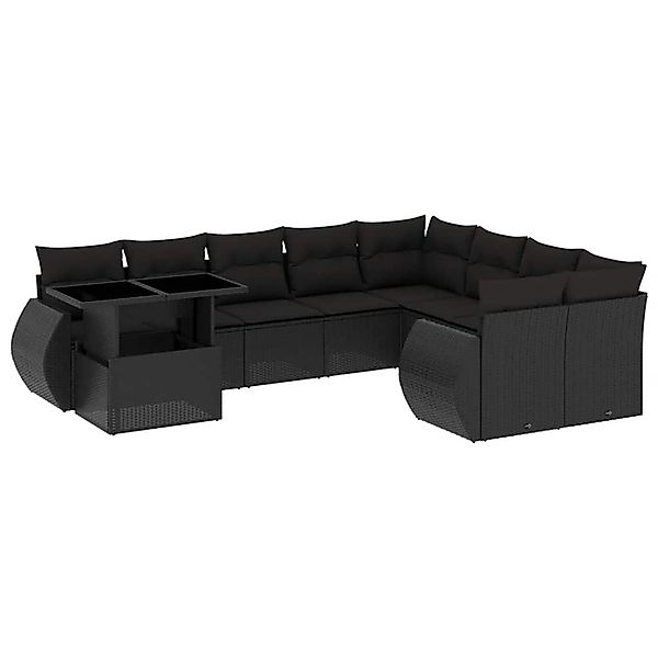 vidaXL 10-Tlg Garten-Sofagarnitur mit Kissen Schwarz Poly Rattan 3268765 günstig online kaufen
