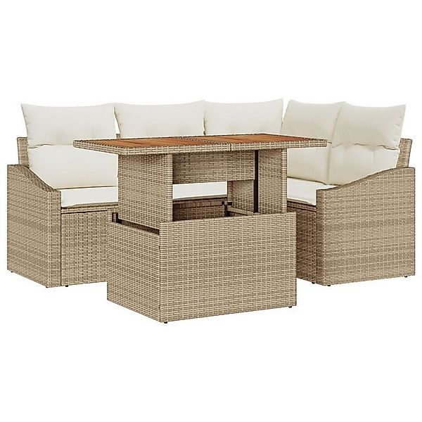 vidaXL Loungesofa 5-teiliges Garten Sofa Set mit Kissen Beige Poly Rattan, günstig online kaufen