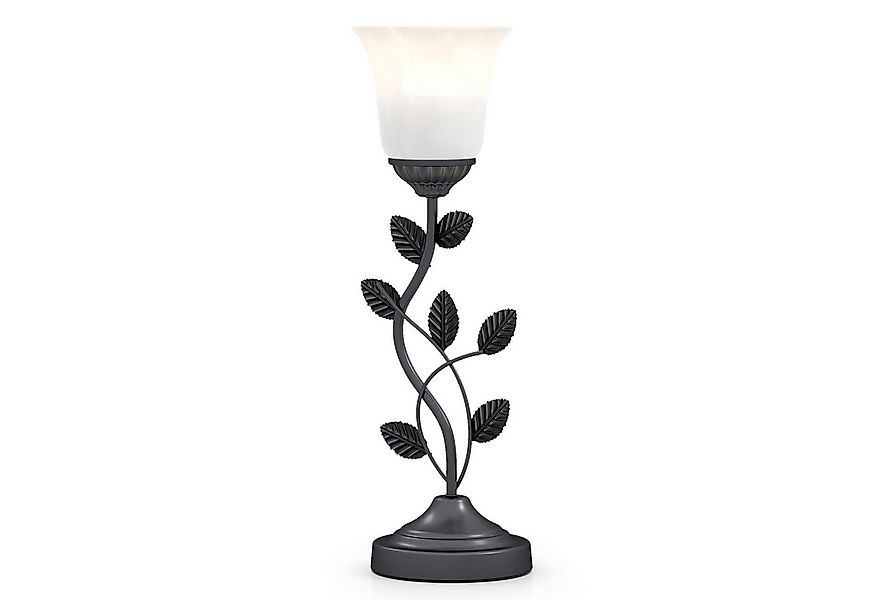 COSTWAY Nachttischlampe, 50cm, mit Tulpen-Glaslampenschirm & Metallblättern günstig online kaufen