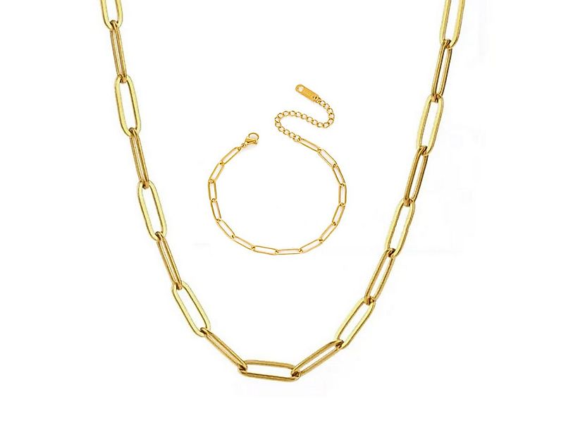 KARMA Schmuckset Damen Gold Edelstahl vergoldet Halskette und Armband (wass günstig online kaufen