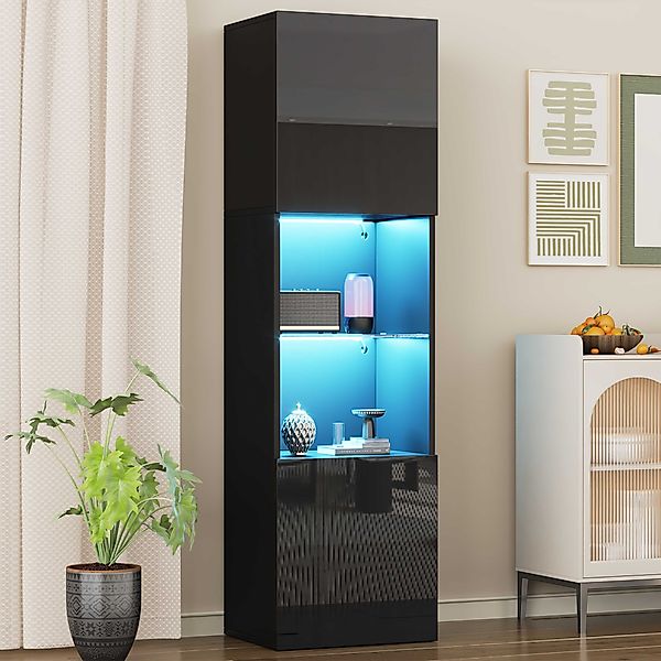 BlingBin Stauraumvitrine Hochglanz Vitrinenschrank (1-St., Glaseinlegeboden günstig online kaufen