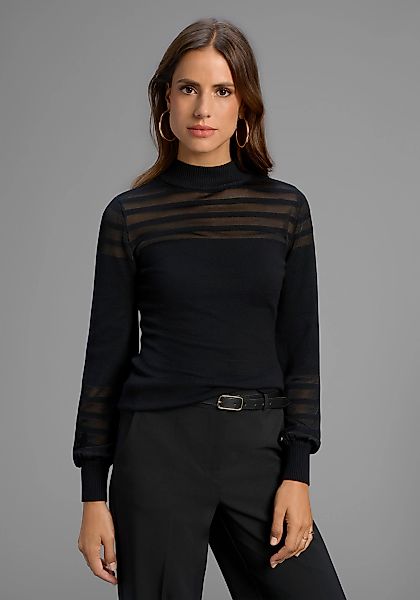 Melrose Stehkragenpullover mit transparenten Streifen und Ballonärmeln günstig online kaufen