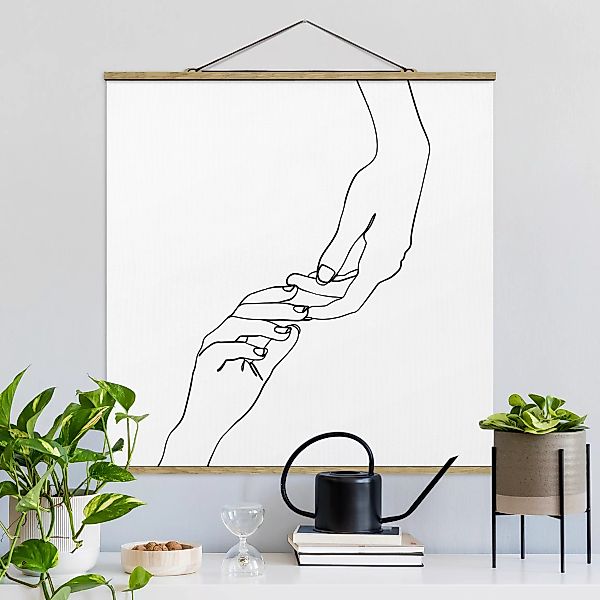 Stoffbild Abstrakt mit Posterleisten - Quadrat Line Art Hände Berührung Sch günstig online kaufen