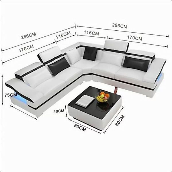 JVmoebel Ecksofa Ecksofa LForm Couchtisch Ecke Leder Wohnlandschaft L Form, günstig online kaufen