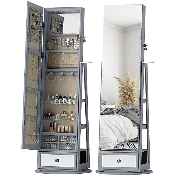 HOMCOM Schmuckschrank mit LED-Beleuchtung, Schmuckschrank mit Ganzkörperspi günstig online kaufen