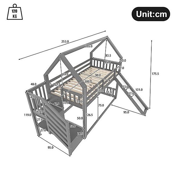 Flieks Etagenbett, Kinderbett mit Treppe & Rutsche & oberem Lattenrost 90x2 günstig online kaufen