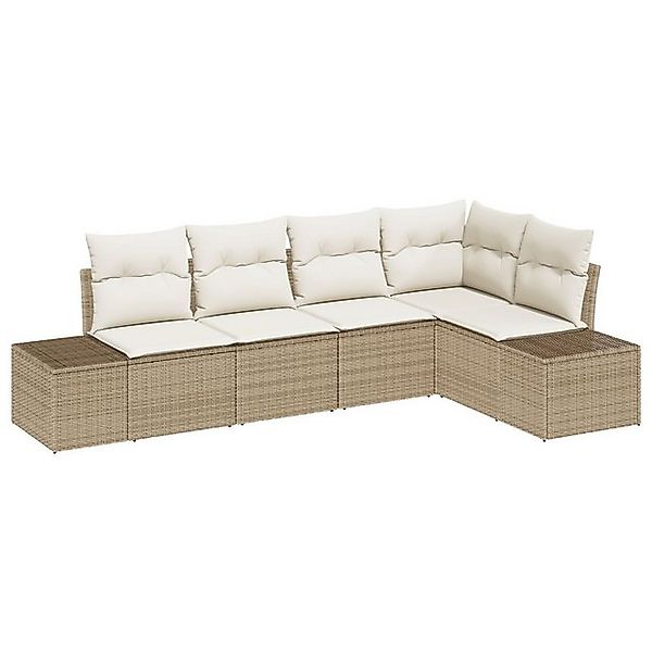 vidaXL Loungesofa 5-tlg. Garten-Sofagarnitur mit Kissen Beige Poly Rattan, günstig online kaufen