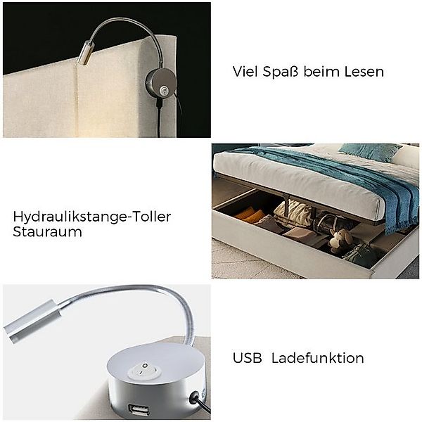 STILVORA Polsterbett 160x200 Doppelbett Bettgestel mit Leselicht, Stauraumb günstig online kaufen