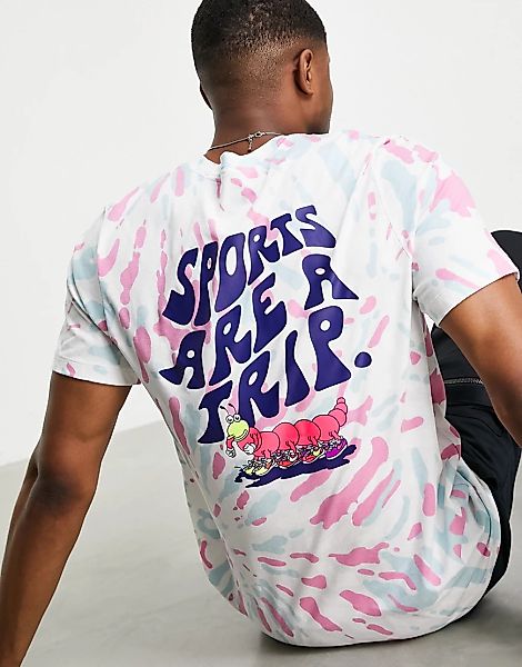 Nike – Gewaschenes Oversize-T-Shirt in Rosa und Grün mit Batikmuster günstig online kaufen
