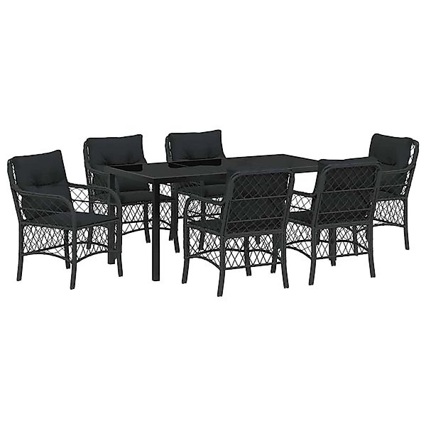 vidaXL Garten Essgruppe mit Kissen 7-Tlg Schwarz Poly Rattan 3380208 günstig online kaufen