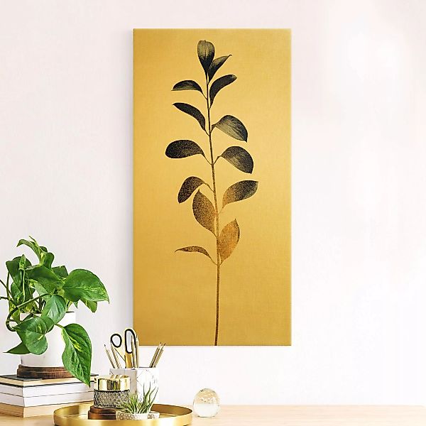 Leinwandbild Grafische Pflanzenwelt - Gold und Grau günstig online kaufen