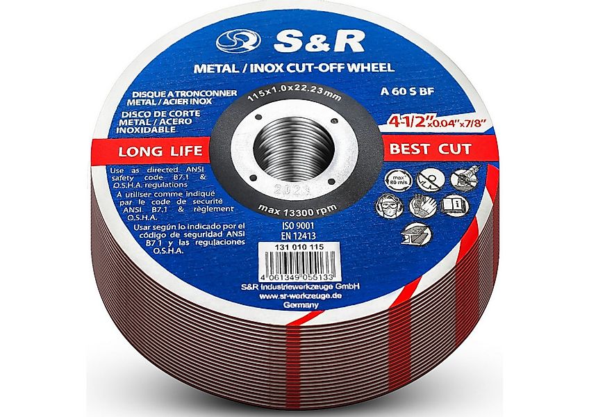 S&R Trennscheibe für Metall, Stahl, Edelstahl/INOX, 115 x 1,0 x 22,23 mm, A günstig online kaufen
