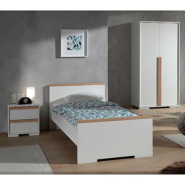 Jugendzimmermöbel Set in Weiß und Buche modern (dreiteilig) günstig online kaufen
