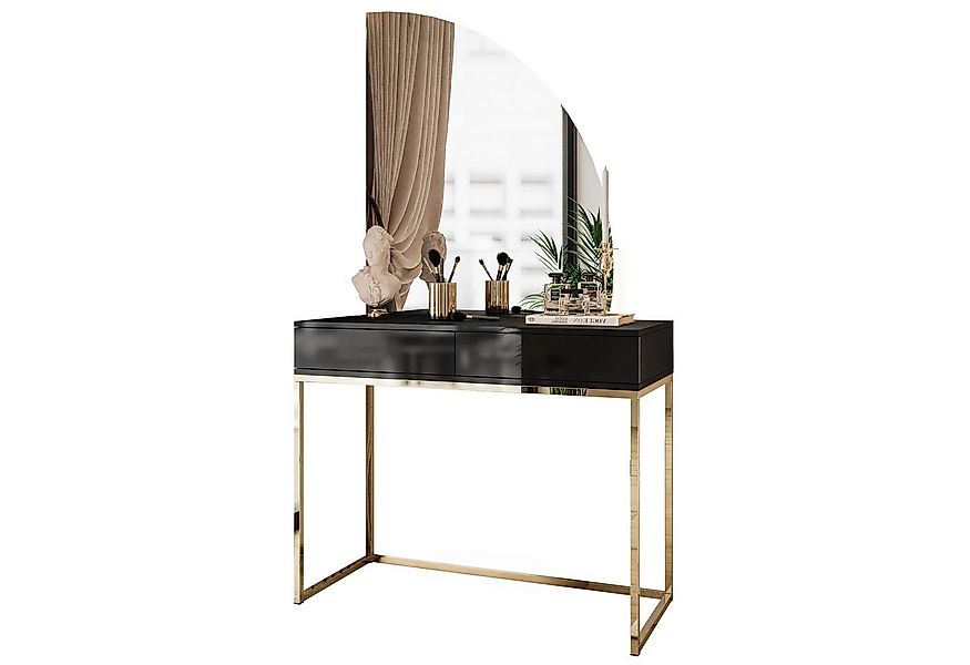 Lookway Schminktisch QUINNIE Schwarz mit Goldchrom-Gestell und Spiegel mit günstig online kaufen