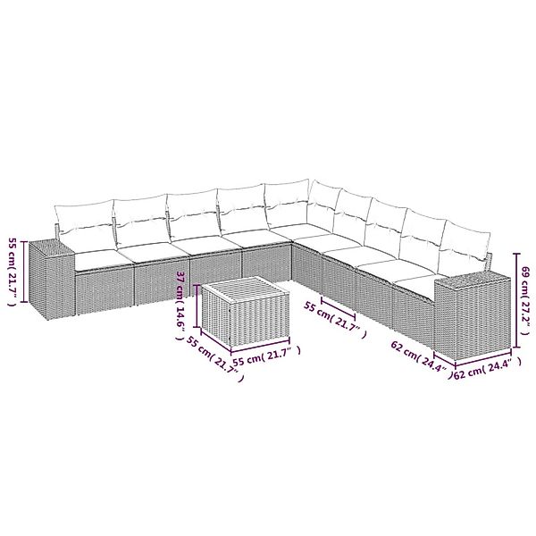 vidaXL 10-tlg Garten-Sofagarnitur mit Kissen Grau Poly Rattan Modell 58 günstig online kaufen