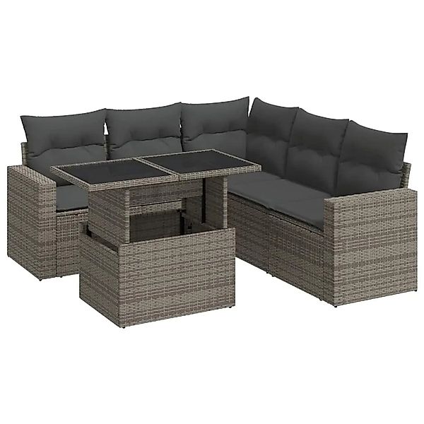 vidaXL 6-Tlg Garten-Sofagarnitur mit Kissen Grau Poly Rattan 3326321 günstig online kaufen