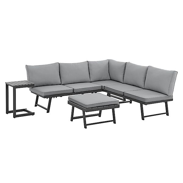 Svita Grenada Gartenlounge 4-teilig Doppelliege Metallgestell Schwarz/Grau günstig online kaufen