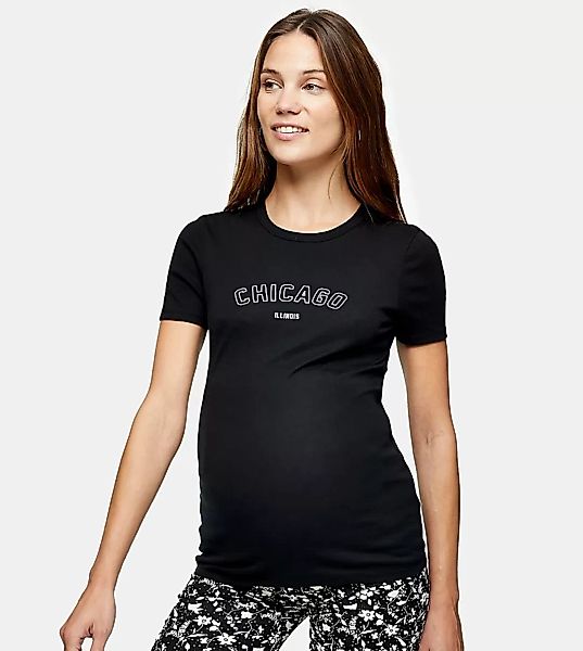 Topshop Maternity – T-Shirt in Schwarz mit „Chicago“-Print günstig online kaufen