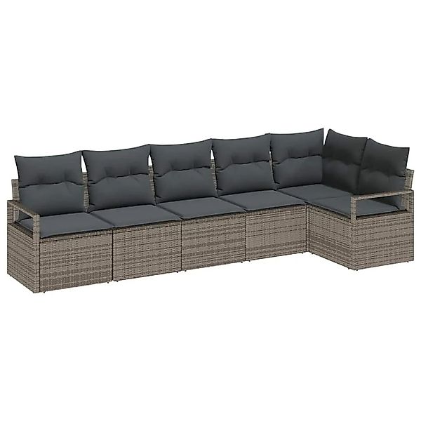 vidaXL Gartensofa-Set mit Kissen mit Speicher 6 Stk Grau Poly-Rattan 335506 günstig online kaufen