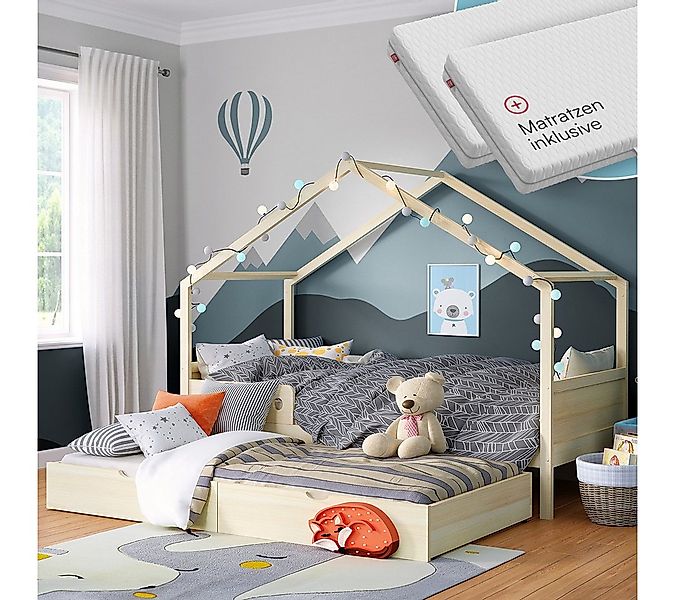 Bellabino Hausbett Bela 90x200 cm aus Massivholz Kiefer (natur, inkl. Gäste günstig online kaufen