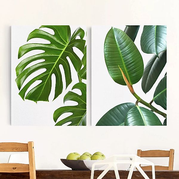 2-teiliges Leinwandbild - Hochformat Monstera und Gummibaum günstig online kaufen