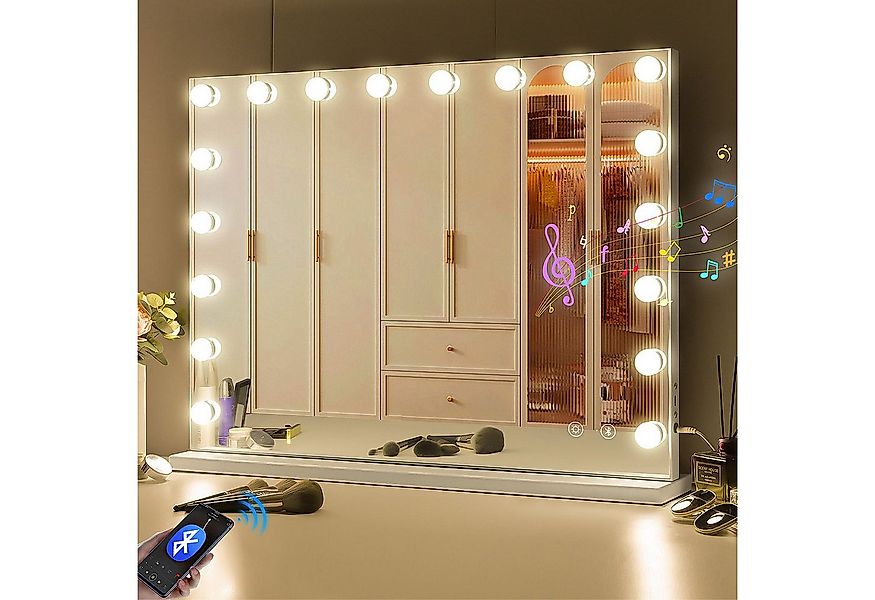 FENCHILIN Schminkspiegel mit LED-Beleuchtung und Bluetooth weiß 80/58 cm günstig online kaufen