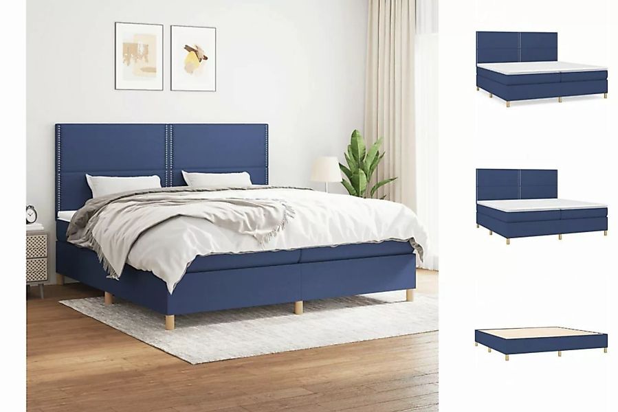 vidaXL Bettgestell Boxspringbett mit Matratze Blau 200x200 cm Stoff Bett Be günstig online kaufen