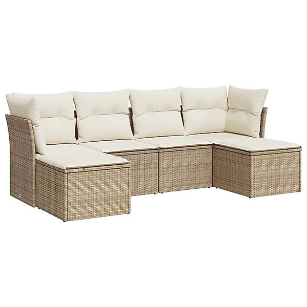 vidaXL 6-Tlg Garten-Sofagarnitur mit Kissen Beige Poly Rattan 3218008 günstig online kaufen