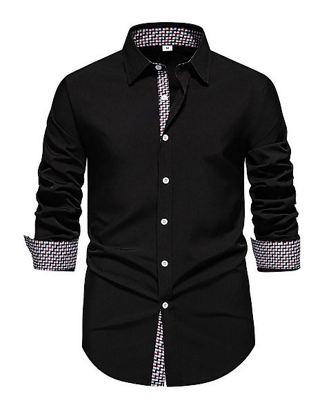 Allthemen Langarmhemd mit stylischen Gingham-Kontrastdetails günstig online kaufen