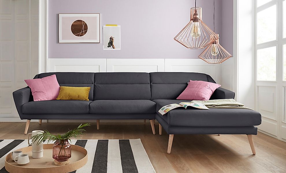 andas Ecksofa "Bille L-Form" mit Naht im Rückenkissen und Beinen aus Eichen günstig online kaufen