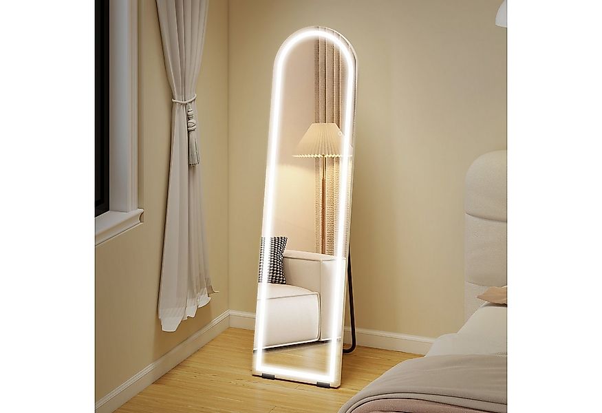 HOMCOM Standspiegel mit LED-Lichtern, 150 x 40 cm, bogenförmig, dimmbar, 3 günstig online kaufen