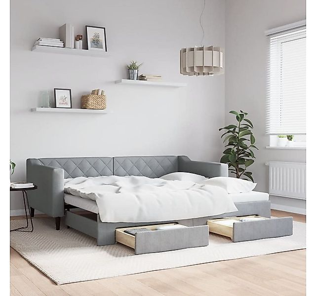 vidaXL Bett, Tagesbett Ausziehbar mit Schubladen Hellgrau 90x190 cm Stoff günstig online kaufen