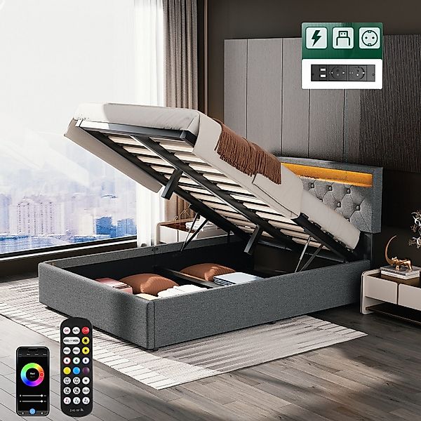 WILGOON Polsterbett Polsterbett 140x200cm mit LED-Beleuchtung günstig online kaufen