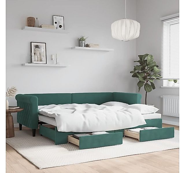 vidaXL Bett, Tagesbett Ausziehbar mit Schubladen Dunkelgrün 80x200 cm Samt günstig online kaufen
