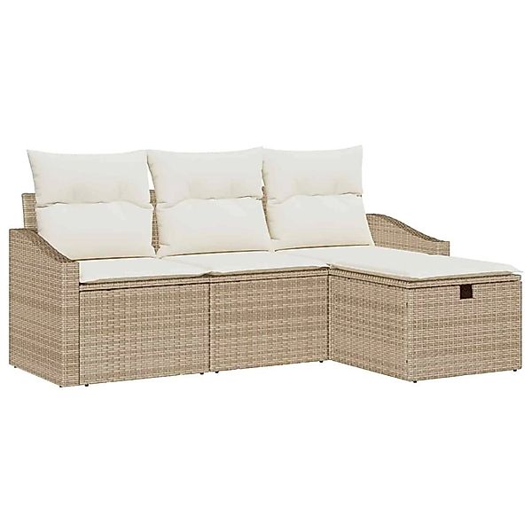 vidaXL Garten-Sofa-Set mit Kissen 4-Tlg Beige Poly Rattan 3359250 günstig online kaufen