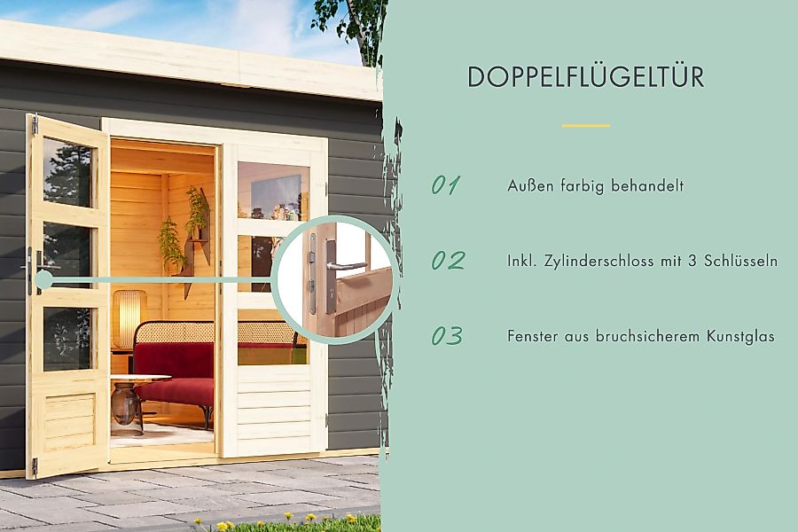 Karibu Gartenhaus "Schloßsee 2", (Set), mit Anbaudach und Rückwand günstig online kaufen