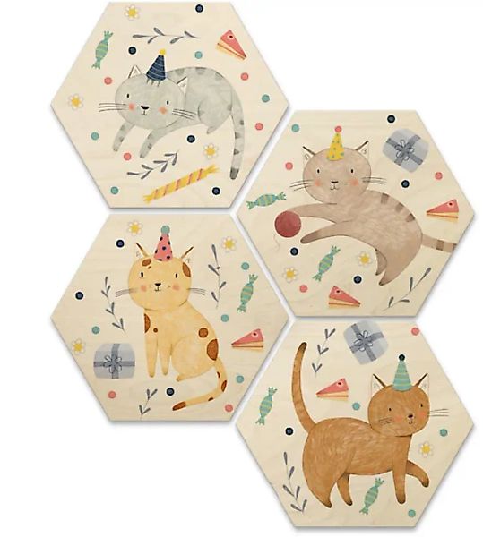 Wall-Art Mehrteilige Bilder "Katzengeburtstag Kinderzimmer", (Set, 4 St.) günstig online kaufen