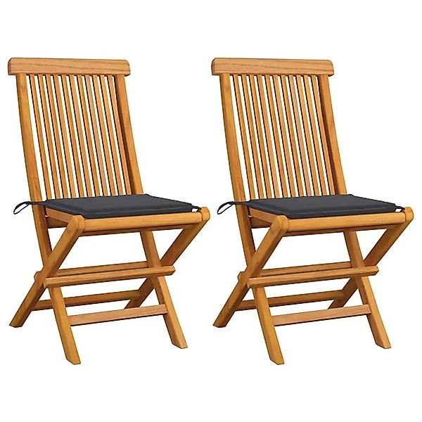 vidaXL Gartenstühle mit Anthrazit Kissen 2 Stk Massivholz Teak 3062460 günstig online kaufen