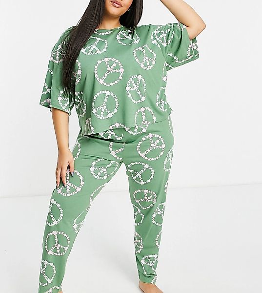ASOS DESIGN Curve – Exklusives Pyjama-Set aus T-Shirt mit kurzem Schnitt un günstig online kaufen