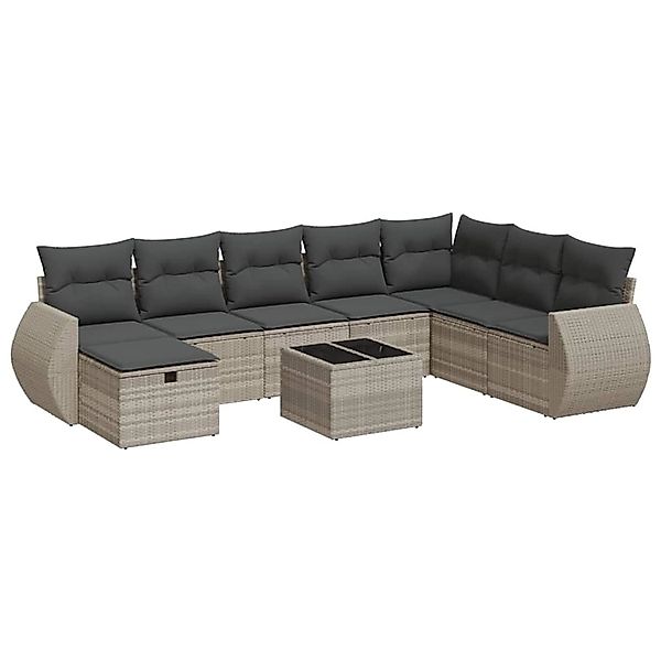 vidaXL 9-Tlg Garten-Sofagarnitur mit Kissen Hellgrau Poly Rattan 3325648 günstig online kaufen